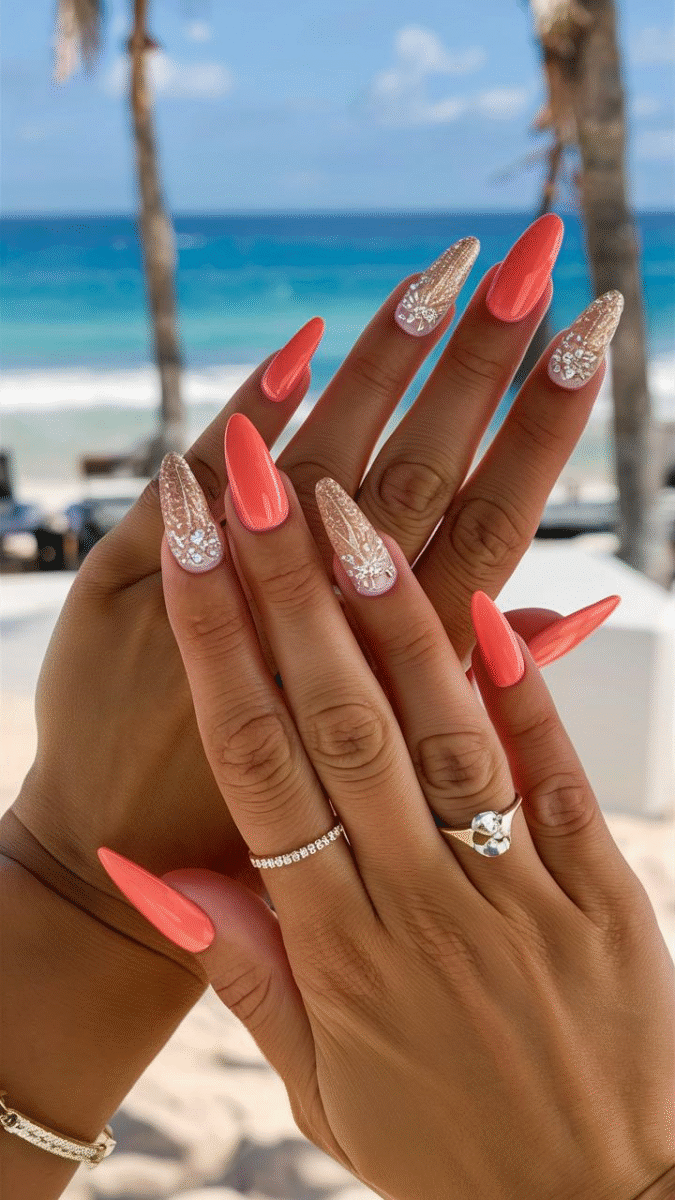 Idées déco ongles gel corail