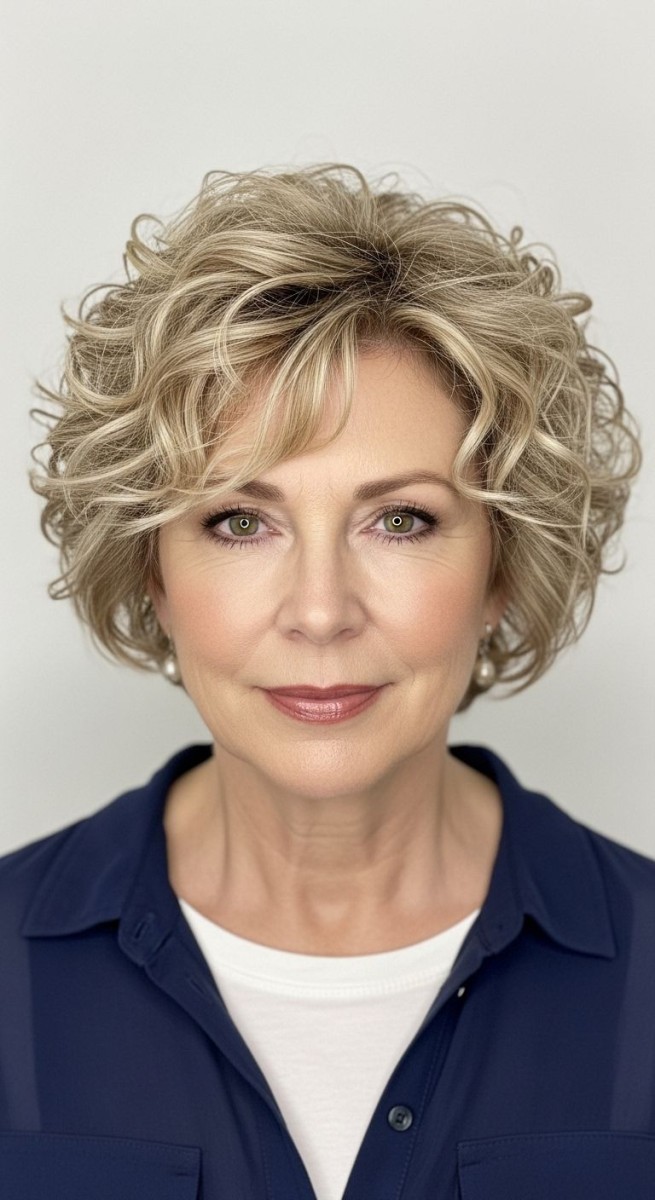 coiffure frisée moderne 50 ans