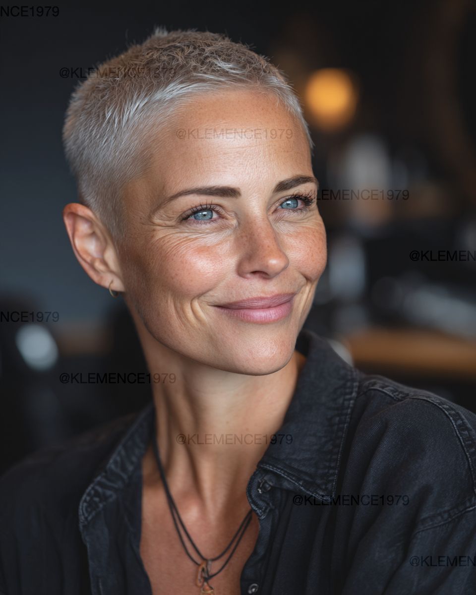 Élégance mature cheveux rasés