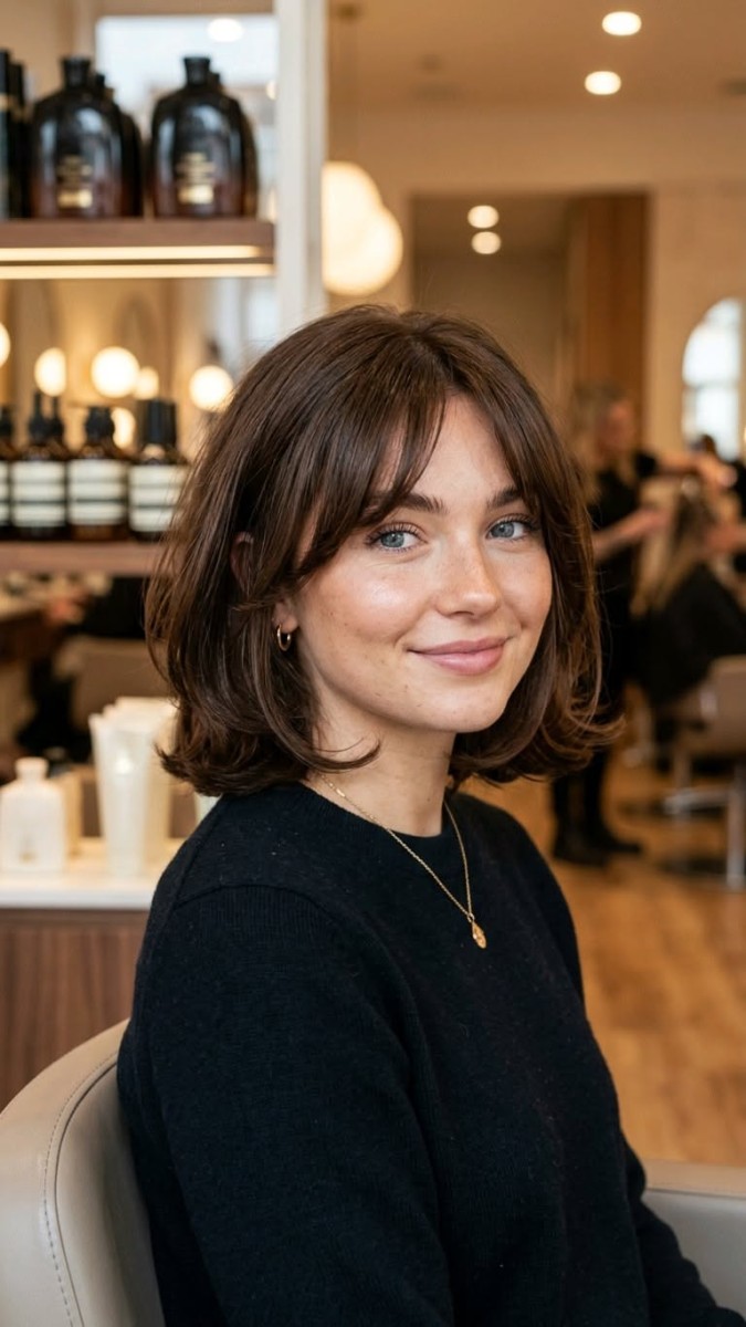 Coiffure frange rideau carré