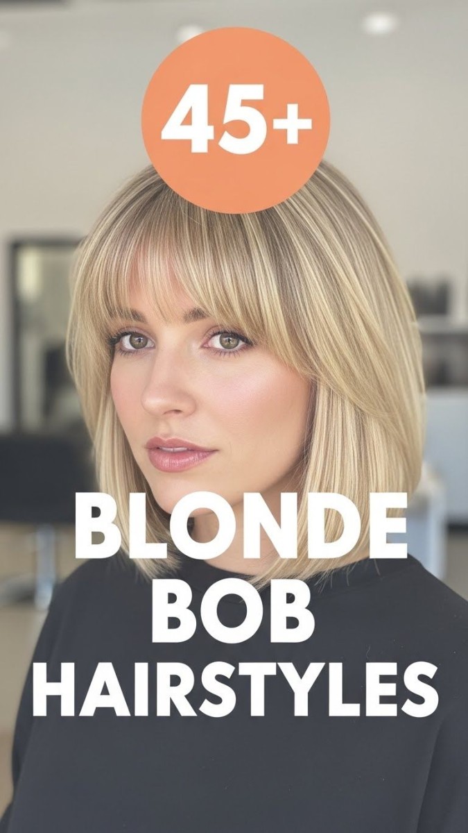 Style carré blond frange