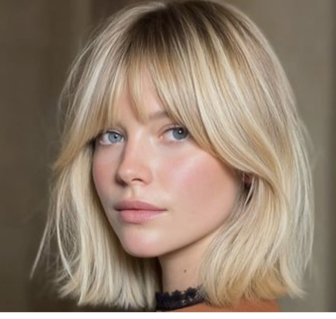Style carré blond frange