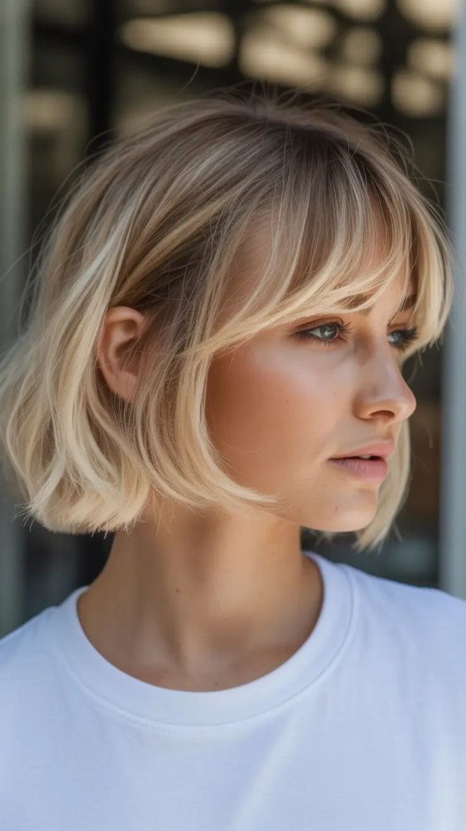 Carré blond avec frange élégant
