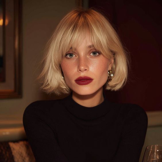 Carré blond avec frange élégant