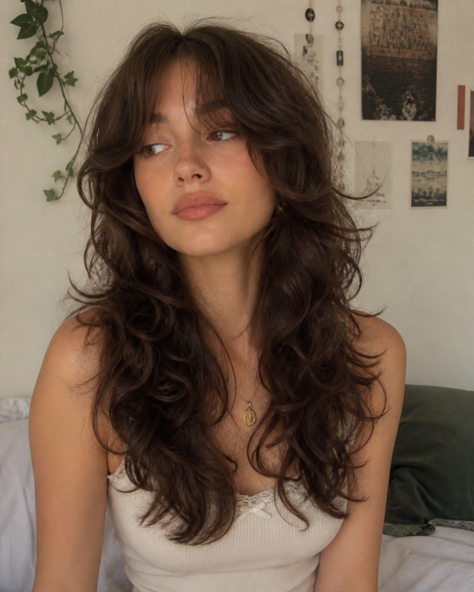 look cheveux mi-longs ondulés