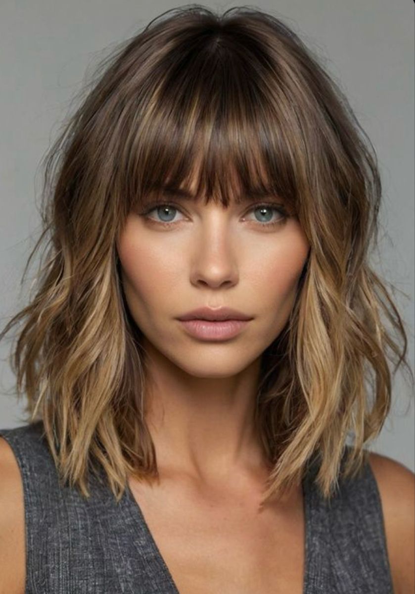 Look mi-longue avec frange